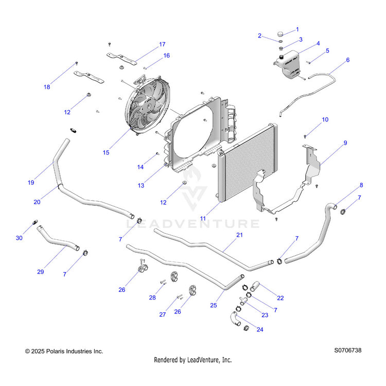 An Image of a Genuine Polaris Parts Schematic Diagram showing the schematic - ENGINE: COOLING SYSTEM - 2026 POLARIS RANGER 1000 XP NORTHSTAR ULTIMATE TRAIL BOSS