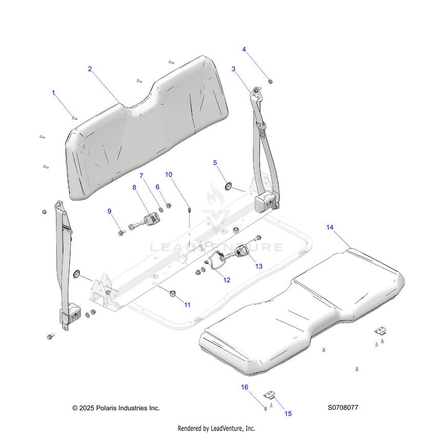 An Image of a Genuine Polaris Parts Schematic Diagram showing the schematic - BODY: SEATS - 2026 POLARIS RANGER 570