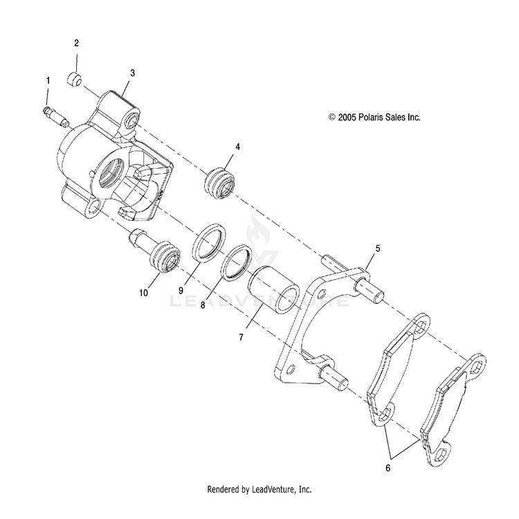 An Image of a Genuine Polaris Parts Schematic Diagram showing the schematic - BRAKES: CALIPER REAR - 2021 POLARIS RANGER 570