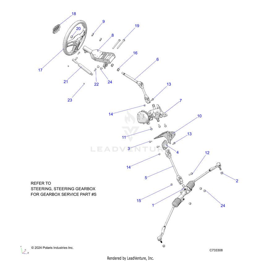 An Image of a Genuine Polaris Parts Schematic Diagram showing the schematic - STEERING: EPS STEERING - 2025 POLARIS RANGER 1000 EPS