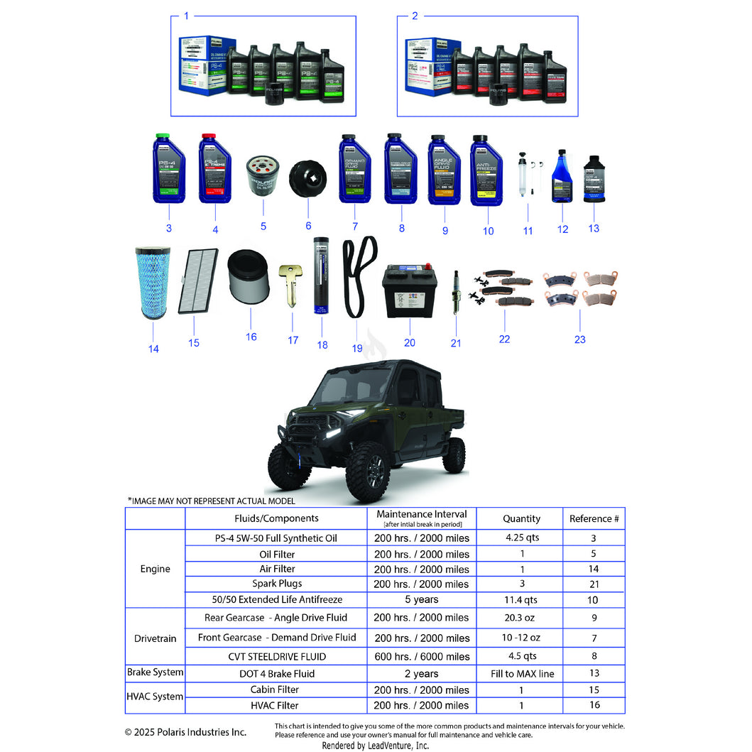 An Image of a Genuine Polaris Parts Schematic Diagram showing the schematic - *SERVICE & MAINTENANCE - 2026 POLARIS RANGER XD 1500 NORTHSTAR MOUNTAINEER EDITION CREW