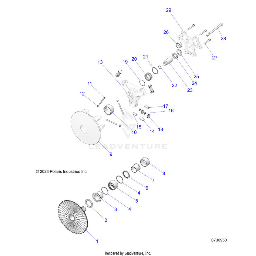 An Image of a Genuine Polaris Parts Schematic Diagram showing the schematic - DRIVE TRAIN: PRIMARY CLUTCH (TO 01/04/2021) - 2021 POLARIS RANGER CREW XP 1000 TRAIL BOSS EVAP