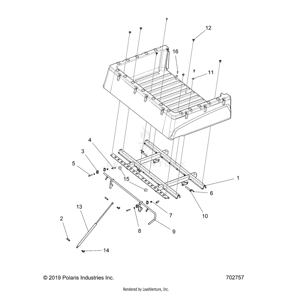 An Image of a Genuine Polaris Parts Schematic Diagram showing the schematic - BODY: BOX MOUNTING - 2020 POLARIS RANGER EV