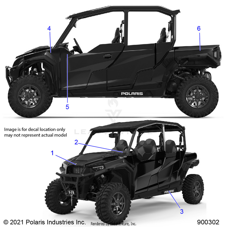 An Image of a Genuine Polaris Parts Schematic Diagram showing the schematic - BODY: DECALS - 2022 POLARIS GENERAL 4 1000 PREMIUM EPS