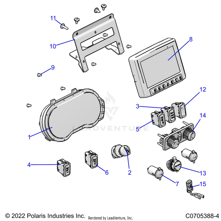 An Image of a Genuine Polaris Parts Schematic Diagram showing the schematic - ELECTRICAL: DASH INSTRUMENTS - 2022 POLARIS RANGER XP 1000 NORTHSTAR ULTIMATE TRAIL BOSS