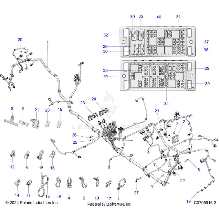 An Image of a Genuine Polaris Parts Schematic Diagram showing the schematic - ELECTRICAL: HARNESS - 2024 POLARIS XPEDITION ADV 5 NORTHSTAR