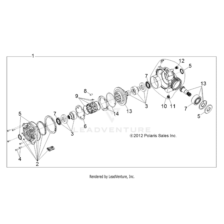 An Image of a Genuine Polaris Parts Schematic Diagram showing the schematic - DRIVE TRAIN: FRONT GEARCASE - 2019 POLARIS RANGER 1000 FACTORY CHOICE