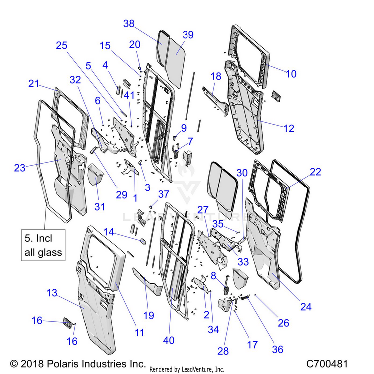 An Image of a Genuine Polaris Parts Schematic Diagram showing the schematic - BODY: DOOR REAR FULL CRANK - 2020 POLARIS RANGER CREW XP 1000 NORTHSTAR FC