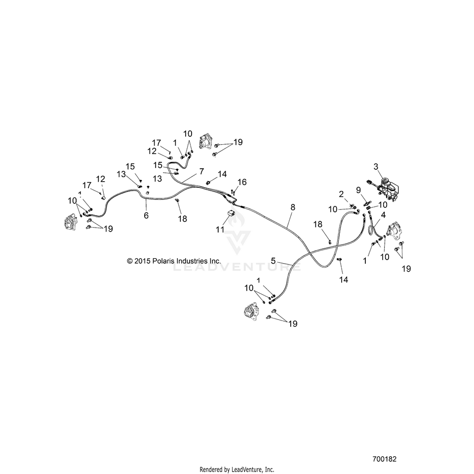 An Image of a Genuine Polaris Parts Schematic Diagram showing the schematic - BRAKES: BRAKE LINES & MASTER CYLINDER - 2016 POLARIS RANGER ETX