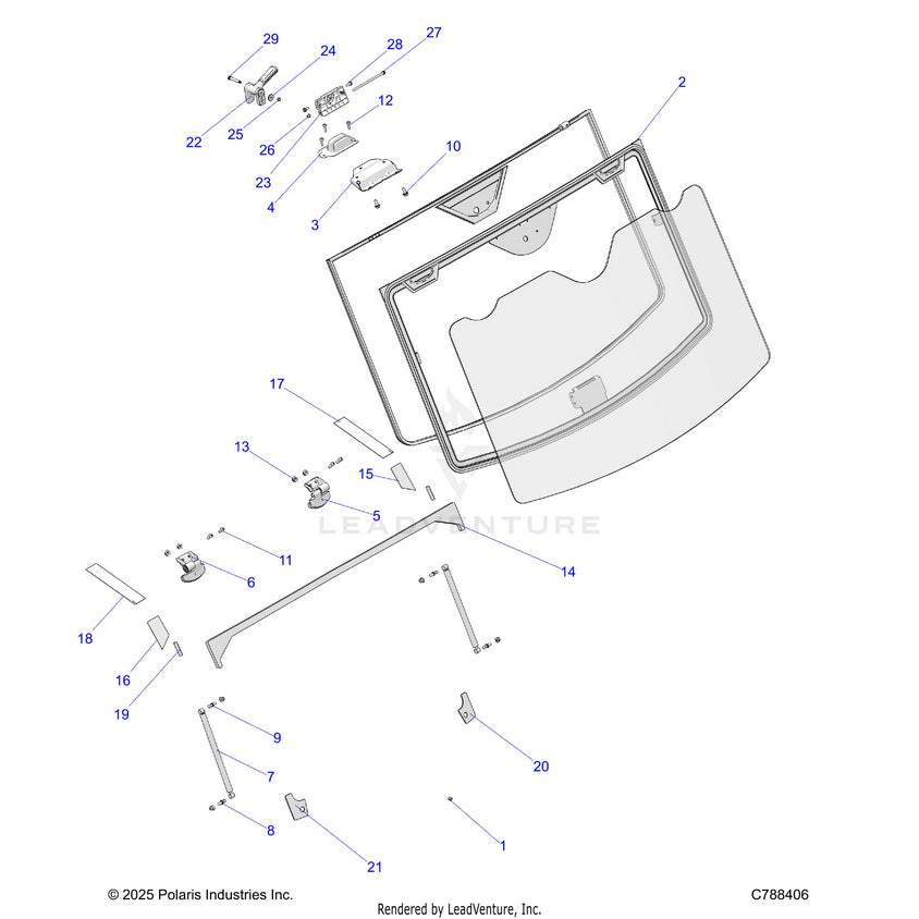 An Image of a Genuine Polaris Parts Schematic Diagram showing the schematic - BODY: WINDSHIELD TIP - 2021 POLARIS RANGER XP 1000 NORTHSTAR ULTIMATE