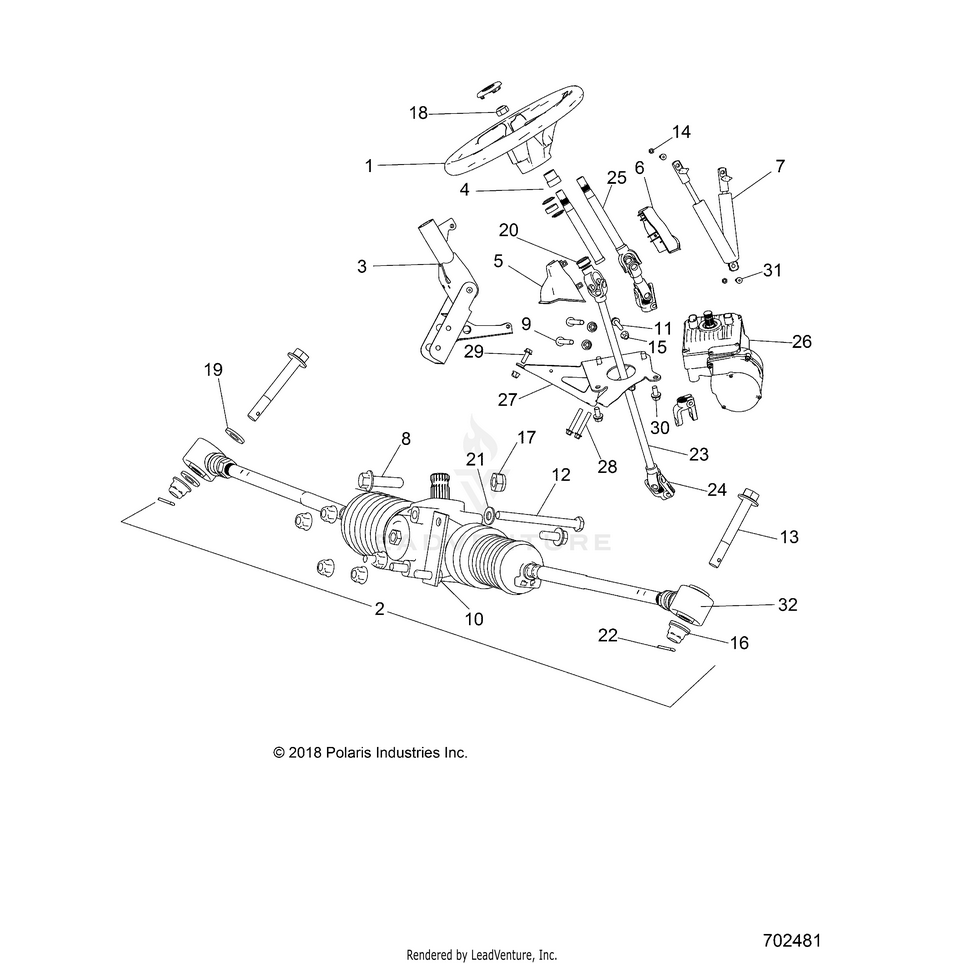 An Image of a Genuine Polaris Parts Schematic Diagram showing the schematic - STEERING: STEERING - 2015 POLARIS RANGER CREW 570 EFI