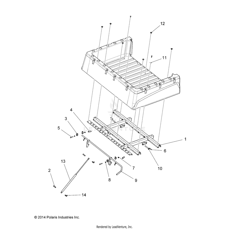 An Image of a Genuine Polaris Parts Schematic Diagram showing the schematic - BODY: BOX MOUNTING - 2018 POLARIS RANGER EV LIION