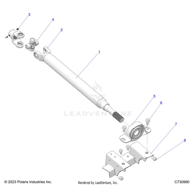 An Image of a Genuine Polaris Parts Schematic Diagram showing the schematic - DRIVE TRAIN: MID PROP SHAFT - 2024 POLARIS RANGER XD 1500 PREMIUM