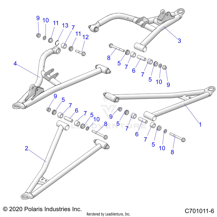 An Image of a Genuine Polaris Parts Schematic Diagram showing the schematic - SUSPENSION: FRONT CONTROL ARMS - 2021 POLARIS GENERAL 4 1000 RIDE COMMAND