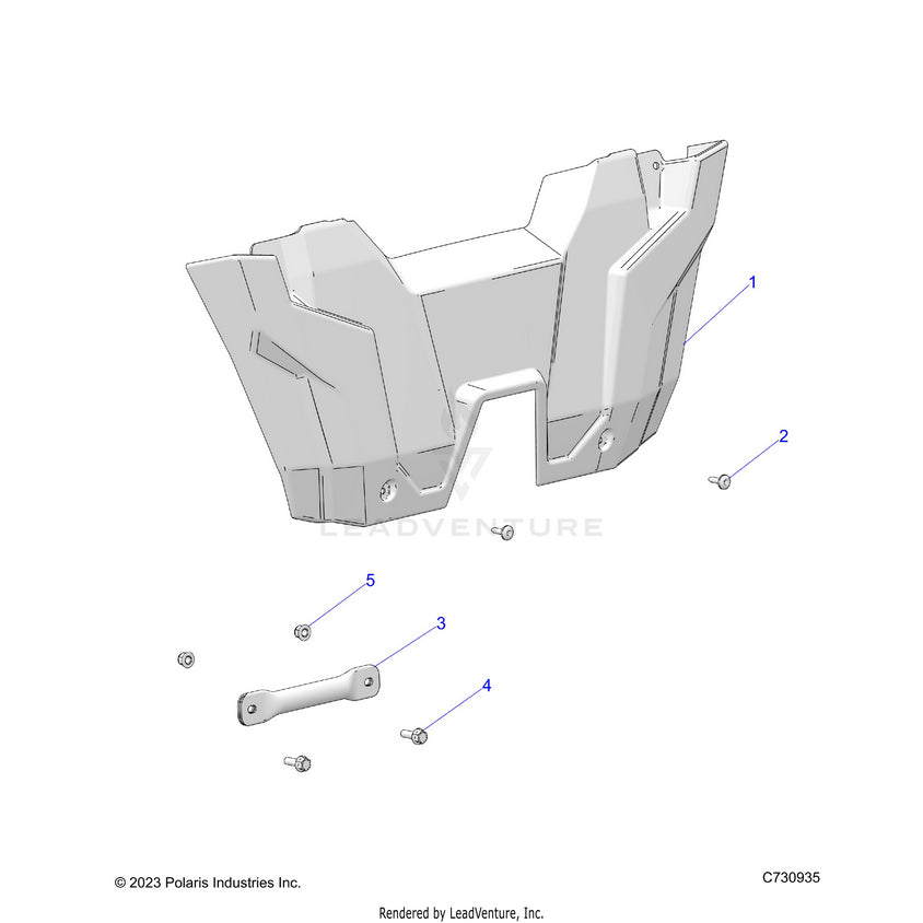 An Image of a Genuine Polaris Parts Schematic Diagram showing the schematic - BODY: LOWER FRONT FASCIA - 2023 POLARIS RANGER 1000 EPS
