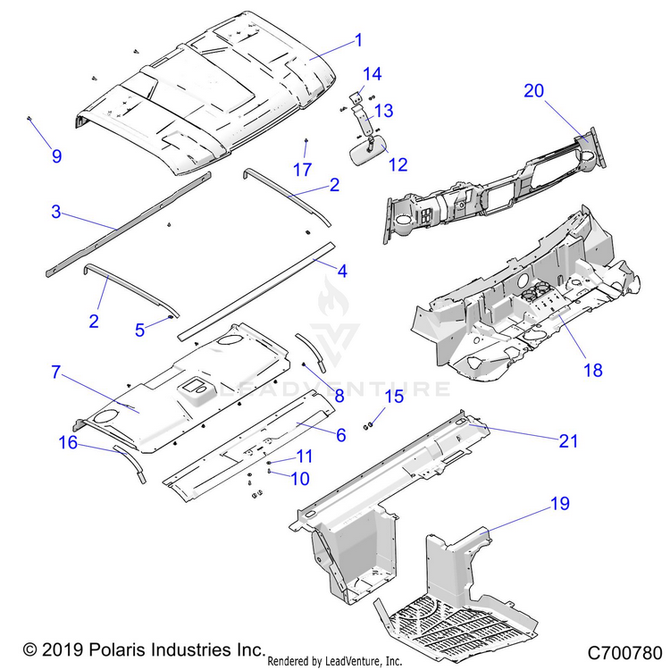 An Image of a Genuine Polaris Parts Schematic Diagram showing the schematic - OPTION: ROOF PREP LOWER CLOSEOFF DASH & FLOOR - 2020 POLARIS RANGER XP 1000 NORTHSTAR FACTORY CHOICE