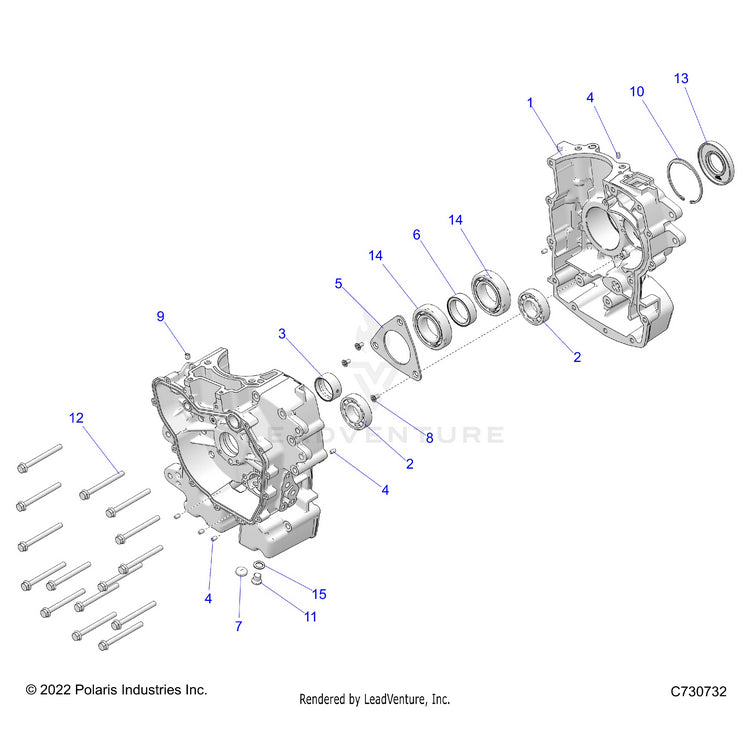 An Image of a Genuine Polaris Parts Schematic Diagram showing the schematic - ENGINE: CRANKCASE - 2023 POLARIS RANGER 570 CREW FULL SIZE