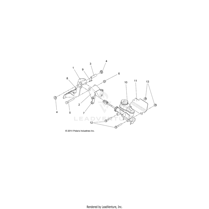 An Image of a Genuine Polaris Parts Schematic Diagram showing the schematic - BRAKES: PEDAL & MASTER CYLINDER - 2015 POLARIS RANGER ETX