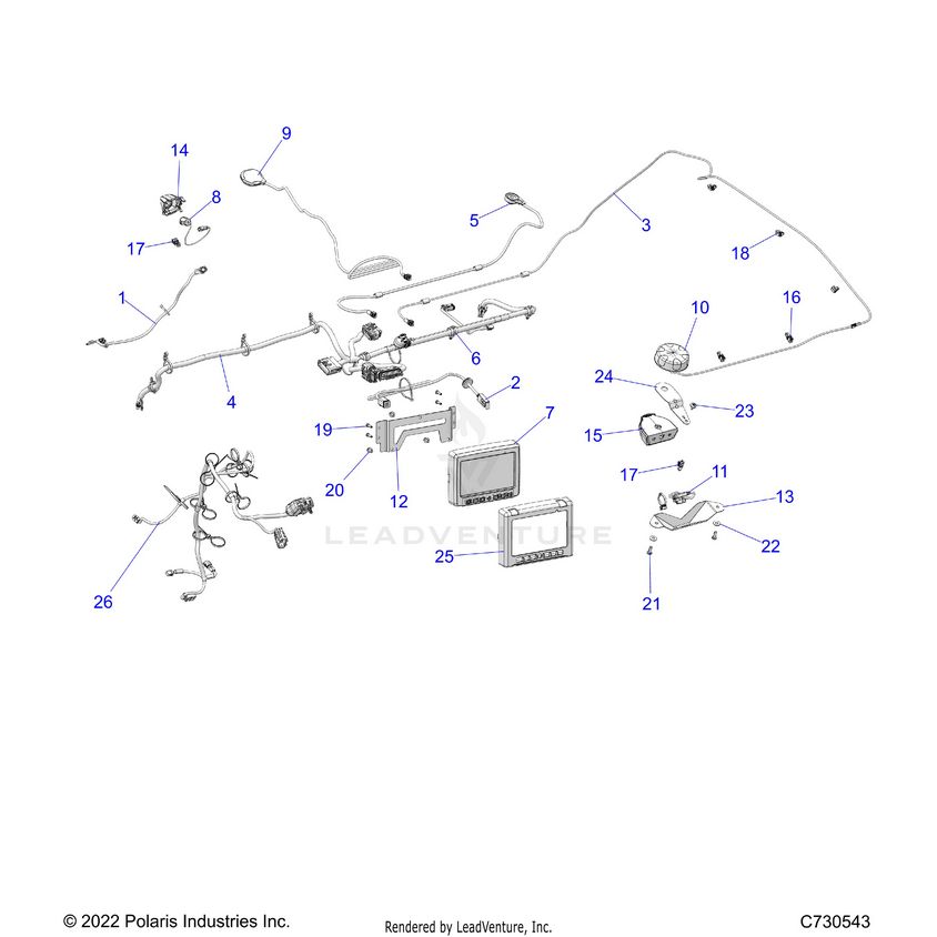 An Image of a Genuine Polaris Parts Schematic Diagram showing the schematic - ELECTRICAL: AUDIO RIDE COMMAND - 2023 POLARIS GENERAL XP 1000 ULTIMATE