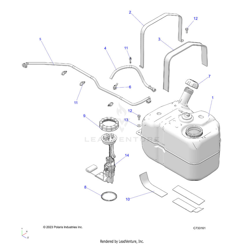 An Image of a Genuine Polaris Parts Schematic Diagram showing the schematic - FUEL: SYSTEM - 2023 POLARIS RANGER 570 CREW NORTHSTAR