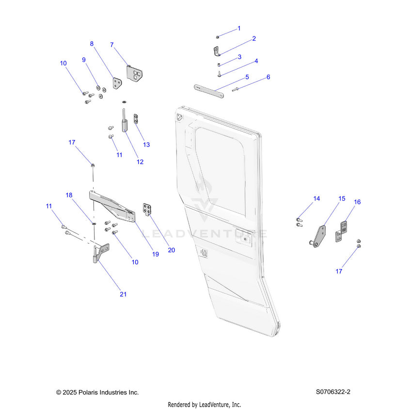 An Image of a Genuine Polaris Parts Schematic Diagram showing the schematic - BODY: DOOR REAR MOUNTING - 2026 POLARIS RANGER 570 CREW NORTHSTAR