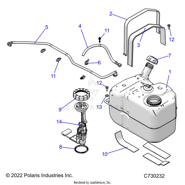 An Image of a Genuine Polaris Parts Schematic Diagram showing the schematic - FUEL: SYSTEM FUEL TANK - 2024 POLARIS RANGER 570 PREMIUM