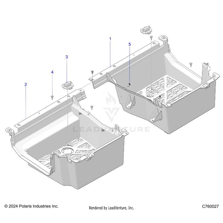 An Image of a Genuine Polaris Parts Schematic Diagram showing the schematic - BODY: REAR FLOOR - 2025 POLARIS GENERAL XP 4 1000 ULTIMATE