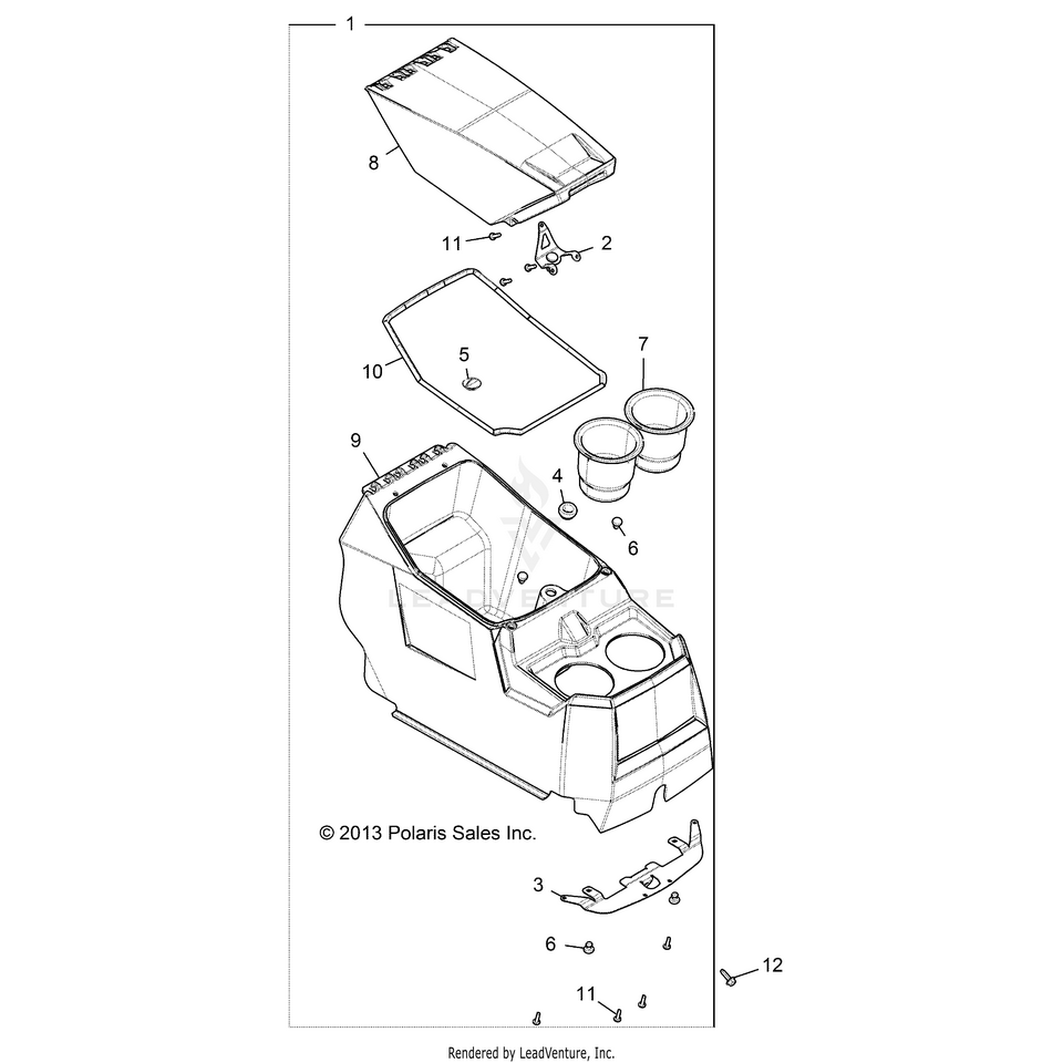 An Image of a Genuine Polaris Parts Schematic Diagram showing the schematic - BODY: CENTER CONSOLE - 2015 POLARIS RANGER 900 XP