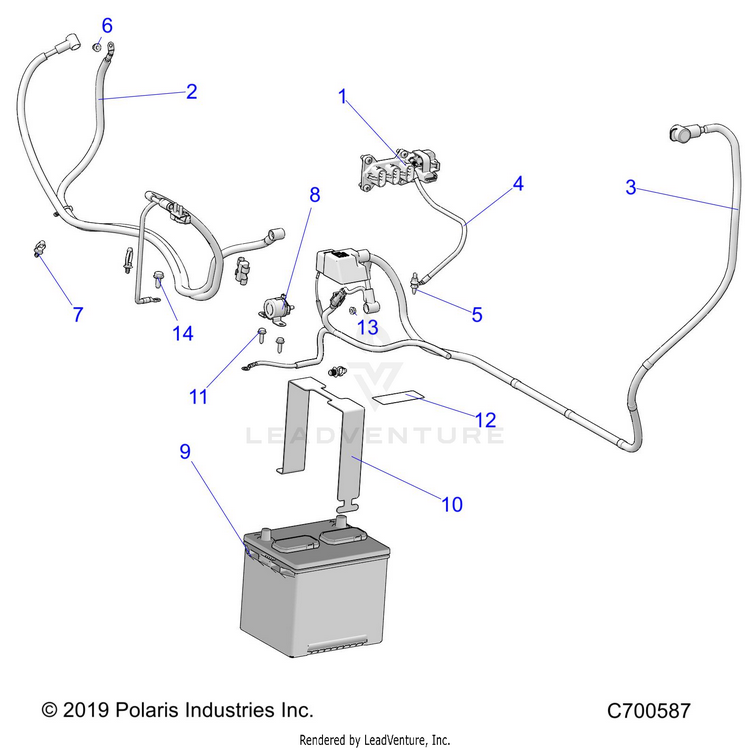 An Image of a Genuine Polaris Parts Schematic Diagram showing the schematic - ELECTRICAL: BATTERY - 2020 POLARIS RANGER CREW 1000 FULL SIZE EPS FO