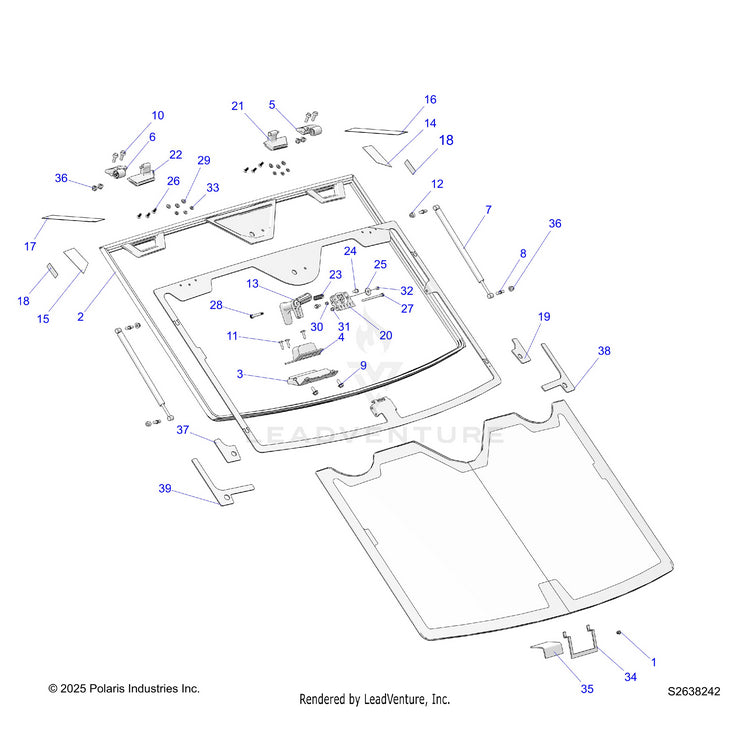 An Image of a Genuine Polaris Parts Schematic Diagram showing the schematic - BODY: WINDSHIELD TIP - 2025 POLARIS RANGER 1000 XP CREW NORTHSTAR ULTIMATE TRAIL BOSS