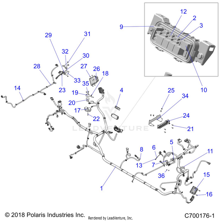 An Image of a Genuine Polaris Parts Schematic Diagram showing the schematic - ELECTRICAL: WIRE HARNESS - 2020 POLARIS GENERAL 4 1000 EPS RIDE COMMAND