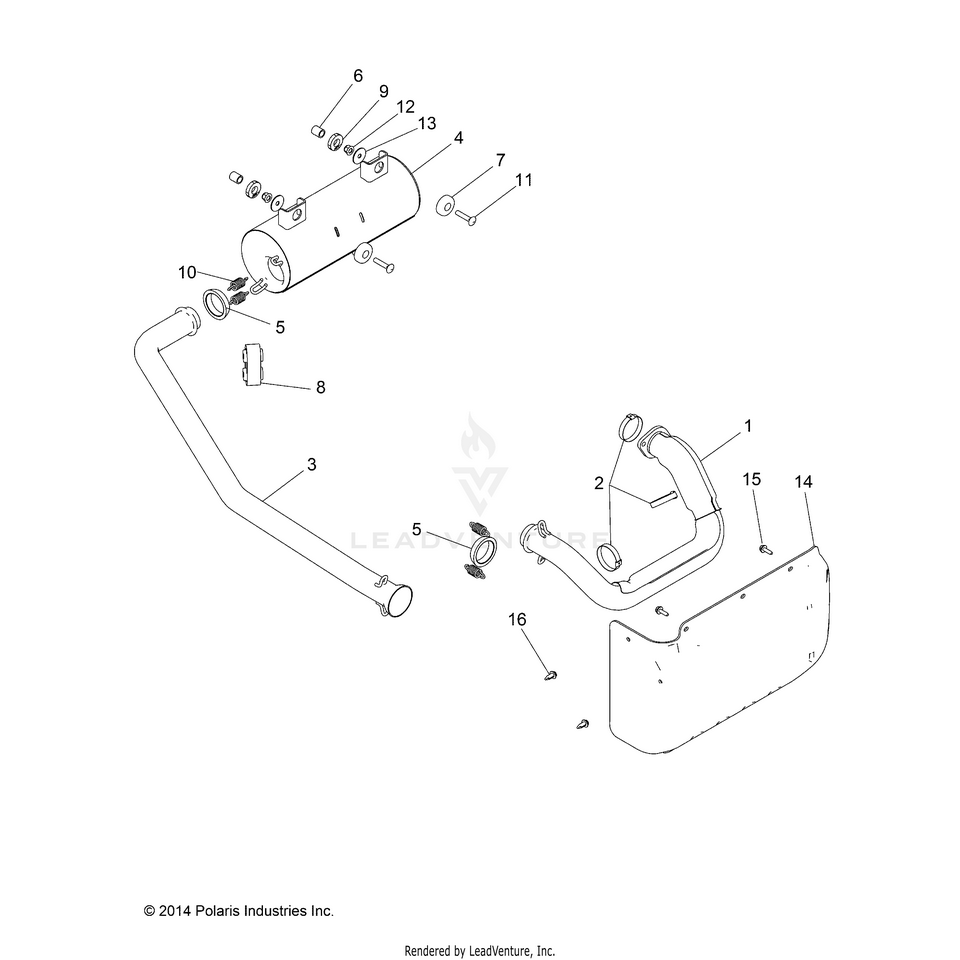 An Image of a Genuine Polaris Parts Schematic Diagram showing the schematic - ENGINE: EXHAUST - 2016 POLARIS RANGER HST