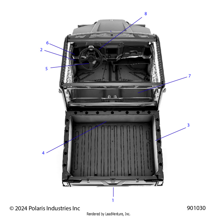 An Image of a Genuine Polaris Parts Schematic Diagram showing the schematic - BODY: DECALS GENERAL - 2025 POLARIS RANGER 570 PREMIUM