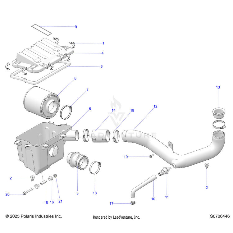 An Image of a Genuine Polaris Parts Schematic Diagram showing the schematic - ENGINE: AIR INTAKE - 2026 POLARIS RANGER 500