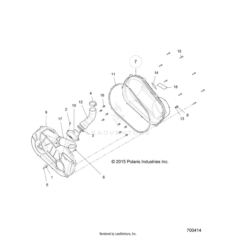 An Image of a Genuine Polaris Parts Schematic Diagram showing the schematic - DRIVE TRAIN: CLUTCH COVER & DUCTING - 2018 POLARIS RANGER 500 2WD HDPE
