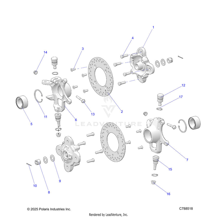 An Image of a Genuine Polaris Parts Schematic Diagram showing the schematic - SUSPENSION: FRONT HUB - 2021 POLARIS RANGER 1000 EPS FULL SIZE