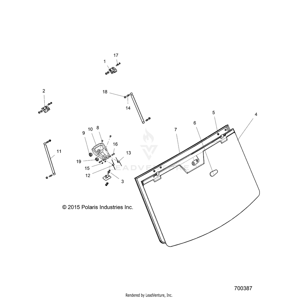An Image of a Genuine Polaris Parts Schematic Diagram showing the schematic - BODY: WINDSHIELD TIP - 2016 POLARIS RANGER 900 XP