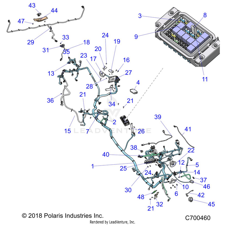An Image of a Genuine Polaris Parts Schematic Diagram showing the schematic - ELECTRICAL: WIRE HARNESS - 2019 POLARIS RANGER CREW XP 1000 NORTHSTAR RIDE COMMAND