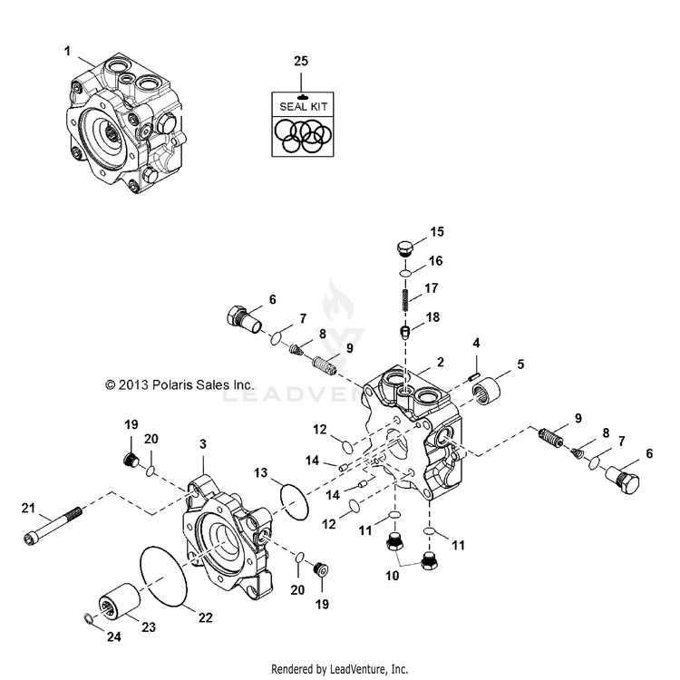 An Image of a Genuine Polaris Parts Schematic Diagram showing the schematic - HYDRAULICS: PUMP VALVE HOUSING - 2016 POLARIS RANGER HST