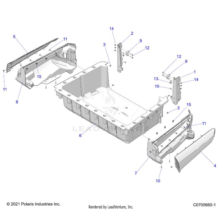An Image of a Genuine Polaris Parts Schematic Diagram showing the schematic - BODY: BOX - 2023 POLARIS GENERAL 1000 SPORT