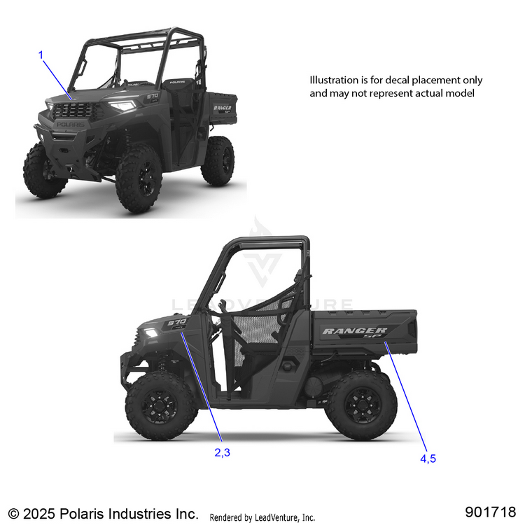 An Image of a Genuine Polaris Parts Schematic Diagram showing the schematic - BODY: DECALS GRAPHICS - 2026 POLARIS RANGER 570