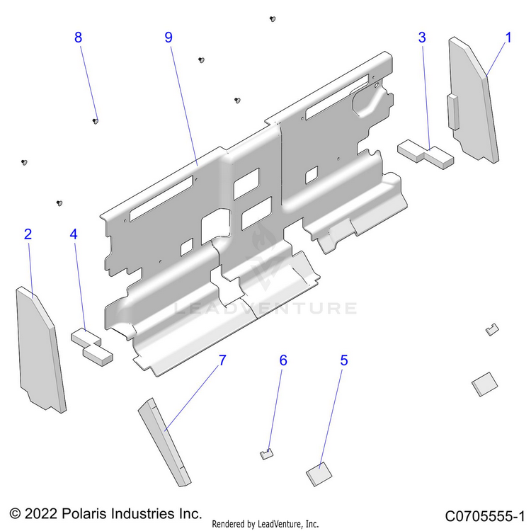 An Image of a Genuine Polaris Parts Schematic Diagram showing the schematic - BODY: CAB FOAM & REAR PANEL - 2022 POLARIS RANGER CREW XP 1000 NORTHSTAR ULTIMATE