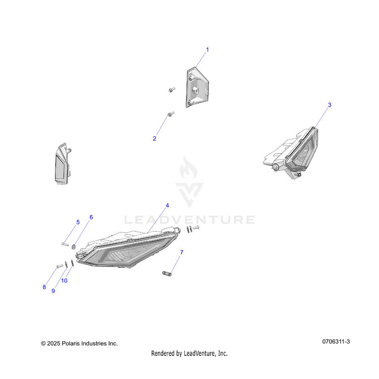An Image of a Genuine Polaris Parts Schematic Diagram showing the schematic - ELECTRICAL: HEALIGHTS & TAILLIGHTS - 2026 POLARIS RANGER 570 CREW EPS