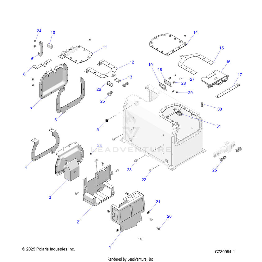 An Image of a Genuine Polaris Parts Schematic Diagram showing the schematic - ELECTRICAL: BATTERY SERVICE COMPONENTS - 2023 POLARIS RANGER EV FULL SIZE PREMIUM