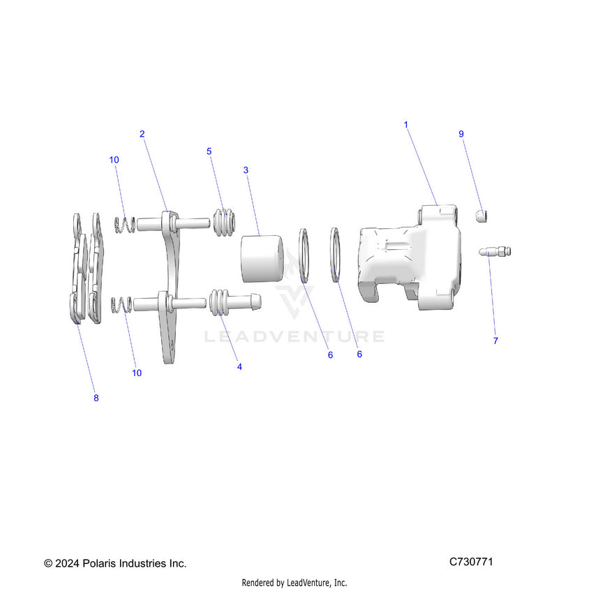 An Image of a Genuine Polaris Parts Schematic Diagram showing the schematic - BRAKES: REAR CALIPER - 2023 POLARIS RANGER XP 1000 NORTHSTAR ULTIMATE TRAIL BOSS