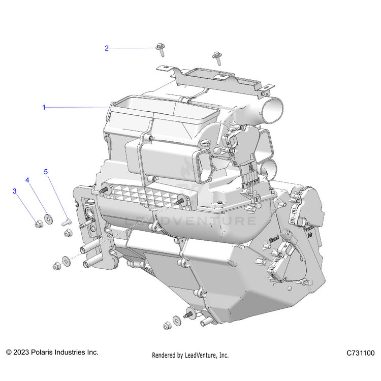 An Image of a Genuine Polaris Parts Schematic Diagram showing the schematic - BODY: HVAC MAIN MOUTING - 2026 POLARIS RANGER XD 1500 NORTHSTAR MOUNTAINEER EDITION CREW