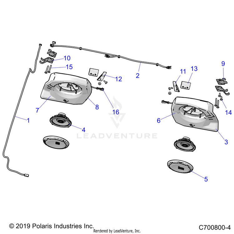 An Image of a Genuine Polaris Parts Schematic Diagram showing the schematic - ACCESSORY: AUDIO REAR SPEAKER - 2021 POLARIS GENERAL 1000 DELUXE RIDE COMMAND