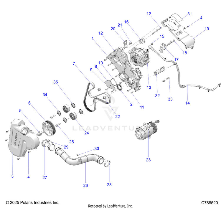 An Image of a Genuine Polaris Parts Schematic Diagram showing the schematic - ENGINE: ALTERNATOR - 2024 POLARIS RANGER XD 1500 NORTHSTAR CREW
