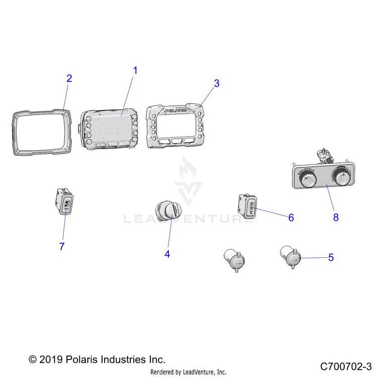 An Image of a Genuine Polaris Parts Schematic Diagram showing the schematic - ELECTRICAL: DASH CONTROLS - 2020 POLARIS RANGER CREW 1000 FULL SIZE EPS FO