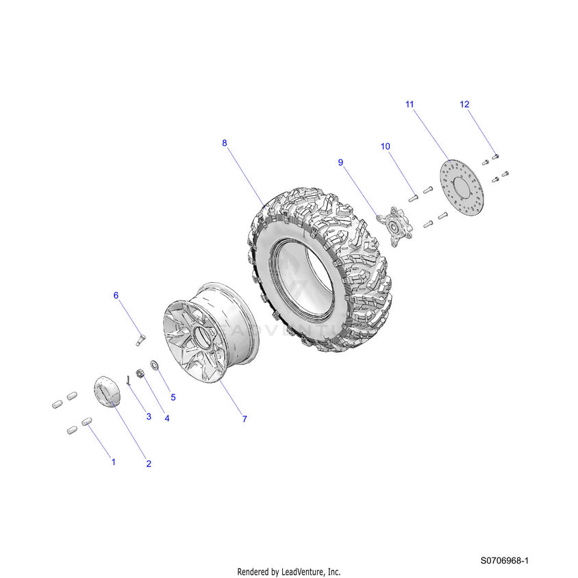 An Image of a Genuine Polaris Parts Schematic Diagram showing the schematic - WHEELS: FRONT PREMIUM - 2026 POLARIS RANGER 570 CREW NORTHSTAR